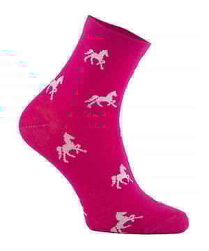 COMODO - Ladies Low Cut Equestrian Ankle SocksComodo has been providing high-quality socks for men and women since 1996. They sell a range of socks for hiking, cycling, hunting, skiing, and now, horse riding! Whichever type of socks you wear, your feet are bound to feel comfortable and warm, no matter the weather or environment!These specific socks are designed for horse riding and are ideal for the summer months, but they're also perfect if you just want to stay comfortable while looking cute. These socks are made from cotton rich fibres which means they are very soft and make sure to keep your feet comfy during your afternoon ride.They come in five different colours which are: Black, Navy, Grey, Brown and Fuchsia and also feature cute horse patterns that are sure to bring a smile to the face of any horse lover. Comodo riding socks are sure to look great and maintain their condition wear after wear.They're lightweight and soft on the skin, perfect for wearing all day long! The soft touch cotton material also helps to wick away moisture and sweat, especially if you’ve been horse riding for longer hours in the summer.These socks are made from 70% Cotton, 25% Polyamide, 5% Elastane and come in 5 colour options. They are available in 2 sizes: 3-5 UK, 4-8 UK and are Machine Washable.Extra Product DetailsLadies Equestrian SocksLow Cut Ankle LengthCotton Rich FibresDesigned For Horse RidingIdeal For The Summer MonthsSoft & Comfortable5 Colours AvailableCute Horse Patterns70% Cotton, 25% Polyamide, 5% Elastane2 Size OptionsMachine Washable