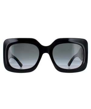 Jimmy Choo Square Womens Black Grey Gradient GAYA/S  Sunglasses boast a chic square frame design accentuated by large metal branding on the hinges. Combining classic elegance with modern flair, these sunglasses effortlessly elevate any look. Perfect for various occasions, they add a touch of sophistication while making a bold fashion statement.