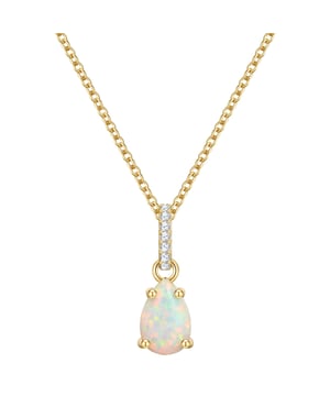 Discover the exquisite beauty of this necklace from Glanzstücken München, made from yellow gold-plated 925 sterling silver. The practical spring ring closure ensures a secure fit. The radiant pendant is artfully designed and combines an opal (synthetic) with a sparkling, faceted zirconia, which gives the piece of jewelry a special shine. The combination of high-quality material and elegant design makes this necklace a real eye-catcher. Perfect as a gift or to enhance your own outfit with a touch of luxury. With this necklace you will shine stylishly both in everyday life and on special occasions.