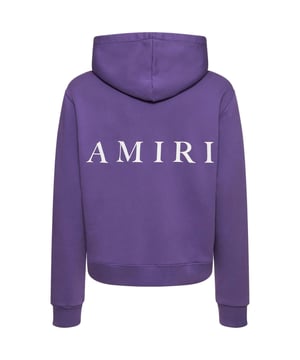 Sudadera con capucha Amiri morada, corte tipo caja, oversize, top corto 100% algodon, terminaciones en cintura y mangas acanaladas, sudadera con capucha PS23MJL019-510
