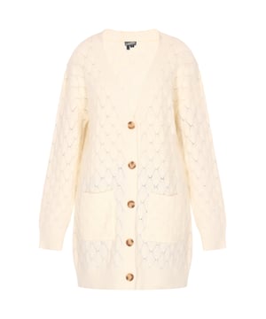 Ervaar de voortreffelijke charme van dit vest met elegante V-hals en verfijnd patroonontwerp. De op kabels geïnspireerde textuur geeft het extra diepte. Dit gezellige kledingstuk heeft een knoopsluiting aan de voorkant en praktische opgestikte zakken. Het is afgewerkt met geribde manchetten en een geribde zoom voor een perfecte pasvorm.  Vest