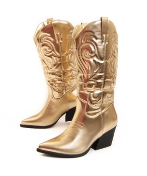 Cowboy haklaarzen voor vrouwen. Comfortabele pasvorm. Gemaakt van veganistische materialen. Gemaakt door andere merken voor ons merk. Geschatte afmetingen: 7 cm hak, 25 cm schacht hoogte, en 13 cm schacht breedte.