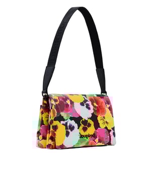 Bolso con 1 asa removible, correa de hombro adjustable y removible, 1 bolsillo externo, 2 compartimentos, 1 bolsillo interno, detalles en contraste, cierre de cremallera y imán, logo.