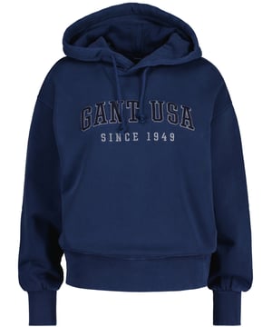 Stylischer Hoodie für Damen von der Marke GANT. Angenehm weiche Baumwoll-Qualität. Große Logo-Stickerei, Kapuze mit Kordelzug.