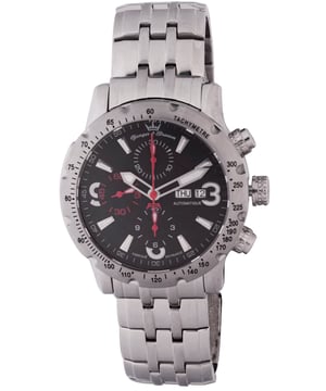 Yonger Silver Stainless Steel Black Dial Watch
