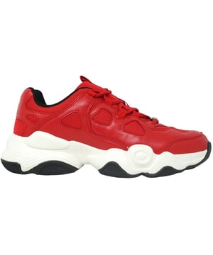 Plein Sport Brand Logo Tag Red Sneakers. Step into these sophisticated Plein Sport Logo Red Sneakers to elevate your everyday look. Crafted from lightweight material with a cushion sole, these sneakers provide comfort and style every step of the way. Show off your street style in these premium sneakers.. Low Style, Plein Sport Logo Red Trainers. Rubber Sole, 100% Textile Upper. Lace Fasten. Style Code: SIPS1007 52