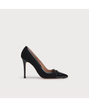 A beautiful new pair of heels in our autumn/winter collection, Frankie boasts this season's favourite design detail; the chic toe cap. Crafted in Spain from black suede and patent leather, they're Mary Jane courts with the same shape as our bestselling Fern courts, a pointed toe with patent toe cap detail, a patent trim and an elegant stiletto heel. Wear them with our tailored pieces for a sharp, sleek look. 