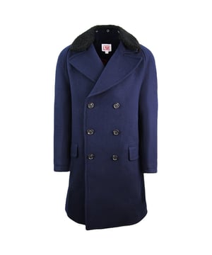 Lacoste L!ve Wollen Long Coat Navy Button Up Unisex Blazerjas BH9137 JE1