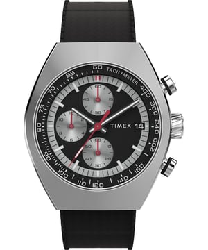 Dit Timex Legacy Tonneau Chronograaf Horloge voor Mannen is het perfecte horloge om te dragen of als cadeau te geven. De zilveren 42 mm Tonneau kast in combinatie met de comfortabele zwarte rubberen horlogeband zorgt ervoor dat je kunt genieten van dit prachtige horloge zonder enige concessies. Aangedreven door een hoogwaardig quartz uurwerk en waterbestendig tot 5 bar, blijft je horloge tikken. Ontworpen om visueel op te vallen, is onze Timex Legacy Tonneau Chronograaf geïnspireerd op de iconische horlogestijlen van de jaren '70. Dit chronograaf horloge heeft een kalenderfunctie: datum evenals een stopwatch, 24-uurs weergave, luminescente wijzers en tachymeter. Hoogwaardige 21 cm lengte en 21 mm breedte met een zwarte rubberen band met een gesp. Kastafmetingen: 41 x 48 mm, kastdikte: 11 mm, kastkleur: zilver en wijzerplaat kleur: zwart.