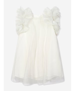Californian label Mama Luma depict beautiful designs via their ethically sourced fabrics. This girls ecru dress is reflective of the label's fine detailing and handmade construction. Engineered in luxurious organza showcasing large, exaggerated puffer elasticated sleeves. The sophisticated piece is complete with a spellbinding, glittered silver effect. ‚ Zip Fastening ‚ Round Neck  ‚ Cotton Lining‚ 100% Polyester