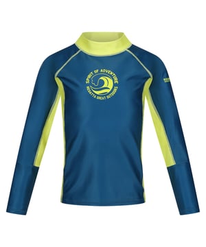 85% Gerecycleerd Polyester, 15% Elastaan. Ontwerp: Contrastdetail, logo, tekst, golfpatroon. Halslijn: Hoog-Neck. Bevestiging: Trek aan de achterkant. Stoftechnologie: Duurzaam, Sneldrogend. Zonneschatting: UPF 50+.