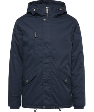 Klaar voor het winterseizoen? Met deze gewatteerde jas van Mo ben je gegarandeerd goed beschermd tijdens koude winterdagen. Het robuuste, licht glanzende buitenmateriaal voelt zacht aan en ziet er sportief uit dankzij het katoengehalte. De rechte, klassieke vorm heeft een elastisch trekkoord aan de onderkant en biedt daardoor evenveel bescherming als de grote, gevoerde capuchon met trekkoord. De schuine klepzakken met drukknopen en een binnenzak bieden voldoende ruimte om belangrijke gebruiksvoorwerpen veilig op te bergen. Stabiele geribde boorden en een grote coole logobadge op de bovenarm ronden het model af.  Anorak
