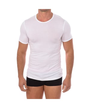 Bikkembergs short sleeve t-shirt.
 Round neckline with ribbed finish.
 Brand logo on the sleeve.
 Comfortable and breathable fabric.
 Seams seen in tone.
 Composition: 95% Viscose, 5% Elastane
 Care:
Wash at maximum temperature 30º.
 -Do not use bleach.
 -Do not dry clean.
 -Allows the use of an iron.