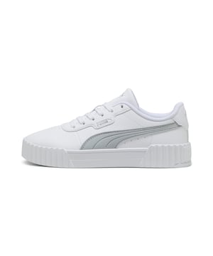 PRODUCT STORY: Introducing the Carina 3.0. Taking its design cues from the '80s, this classic tennis silhouette feels right at home with the laid-back sneaker style of Californian beach towns. Staying true to its beloved look and feel, the Carina 3.0 Aqua Metallics steps into the future with some refreshments. FEATURES & BENEFITS: SOFTFOAM+: Step-in comfort sockliner designed to provide soft cushioning thanks to its extra thick heel. DETAILS: Regular width; Synthetic upper; Lace closure; Rubber outsole; PUMA Formstrip on the lateral sides; PUMA No.1 Logo on the tongue.