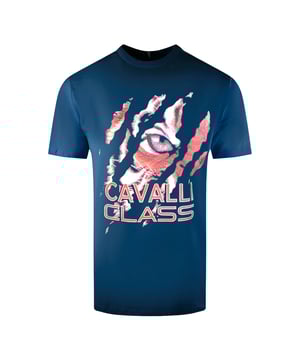 Blijf stijlvol en zelfverzekerd met dit blauwe T-shirt met logo van het merk Cavalli Class. Deze comfortabele top heeft een klauwontwerp met een glurende tijger en laat jouw unieke gevoel voor stijl zien en laat een onvergetelijke indruk achter! Ronde hals, korte mouwen, 100% katoen, normale pasvorm, past op maat Navy T-shirt