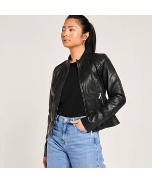 Introducing the Barneys Originals Moto Racer Biker Jacket – the epitome of timeless style crafted from genuine leather. With its sleek and simple design, this jacket exudes classic elegance. Whether you're hitting the open road or strolling through the city streets, it's the perfect statement piece to elevate your look with effortless sophistication.