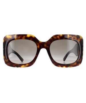 Jimmy Choo Square Womens Havana and Gold Brown Gradient GAYA/S  Sunglasses boast a chic square frame design accentuated by large metal branding on the hinges. Combining classic elegance with modern flair, these sunglasses effortlessly elevate any look. Perfect for various occasions, they add a touch of sophistication while making a bold fashion statement.