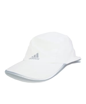 adidas AEROREADY Runner Mesh Cap in white - silver.- Hook-and-loop back strap.- Pre-curved brim.- Moisture-absorbing AEROREADY sweatband.- Reflective details.- One size fits most.- Shell: 82% Polyester  18% Elastane.  Sweatband: 100% Polyester.  Lining: 100% Polyester.  Machine washable.- Ref: FK0837