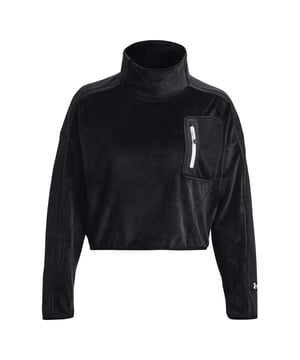 Insanely soft velour fabric is smooth & comfortable- Brushed cotton-blend fleece panels for added warmth- Slouchy funnel neck collar for added coverage & comfort- Open hand pockets & secure  zip chest pocket-  Binding detail at bottom hem & cuffs