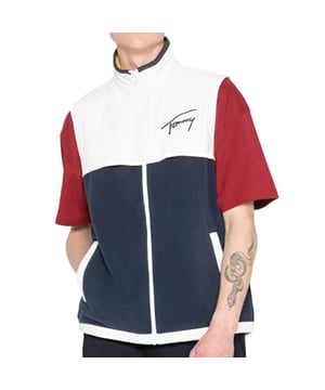 Veste Tommy Jeans Mix Media Retro Herren Blau Synthetik. Authentisches Kleidungsstück der Marke Tommy Jeans - Streetwear/Sportswear-Design von Tommy Jeans - Tommy Jeans für Herren, modisch und perfekt für den Alltag - Die blaue Tommy Jeans Jacke lässt sich hervorragend mit dem Rest deiner Garderobe kombinieren - Bequemes Synthetikmaterial - Klassisch - Mix Media Retro -