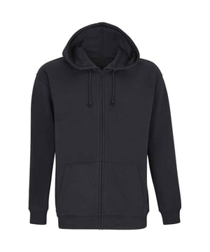 Material: 80% Cotton, 20% Recycled Polyester. Fabric: Brushed Back Fleece. Design: Plain. 280gsm. Hood Features: Drawcord, Grown On Hood, Lined. Hem: Ribbed. Drop Shoulder, Jersey Half Moon, Locker Patch, Unbranded Size Label. Neckline: Hooded. Sleeve-Type: Long-Sleeved. Cuff: Ribbed. Pockets: 2 Front Pockets. Fastening: Full Zip, Metal Zip. Sustainability: ACCORD, Amfori, BSCI, Fair Wear Approved, GRS Certified, Oeko-Tex Standard 100 Certified, PETA-Approved Vegan, REACH, Sustainable Materials.