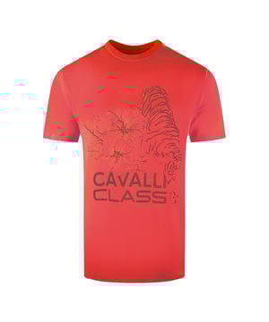 Blijf stijlvol en zelfverzekerd met dit rode T-shirt met logo van het merk Cavalli Class. Deze comfortabele top, voorzien van een bloemmotief met zoekende tijger, laat jouw unieke gevoel voor stijl zien en laat een onvergetelijke indruk achter! Ronde hals, korte mouwen, 100% katoen, normale pasvorm, past op maat rood T-shirt