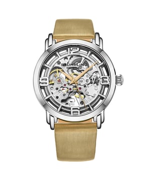 Ladies Automatic Silver Case, Silver Bezel, Silver Dial, Cream Hands, Silver Markers, Cream Leather Strap Watch