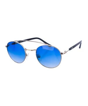 Gafas de sol Kypers con montura de metal.
Color Plateado-negro
Forma ovalada.
Lentes de color Azul
Patillas de metal y acetato, con el nombre de la marca grabado.
100% Protección UV. 
Cristales antirreflejo polarizados.

Medidas  Alto lente: 42 mm
Ancho lente: 48 mm.
Puente: 22 mm.
Patillas: 145 mm.

Limpieza y manutención:
-Limpiar las gafas con agua y jabón (neutro).
- No utilice paños sucios o abrasivos, que puedan alterar las características de los filtros.
- Utilice solo accesorios y repuestos originales.