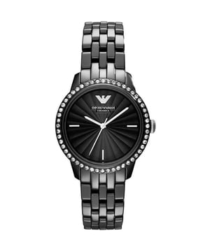 Japanese Made Quartz Automatic Movement. 36mm x 11mm Black Polished Ceramic Case. Solid Stainless Steel Caseback. Bezel Set with Gems. Push-Pull Crown. Black Sunray Dial. Polished Stainless Steel Hands and Indexes. 15mm Width Black Ceramic Bracelet with Hidden Deployment Clasp. Water Resistant to 30 Meters 3ATM. This watch is and comes with the Box and Paperwork.