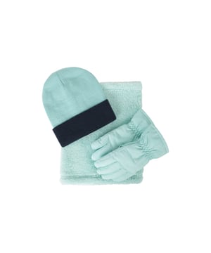 100% Polyester. Stof: Fleece, Gebreid, Zacht Aanrakend. Manchet: Verstelbare polsband. Inhoud: 1 muts, 1 halsbeschermer, handschoenen. Omkeerbaar. Waterbestendig.