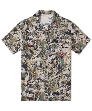 Lanvin Alpine Print Khaki Green Shirt. Lanvin Green Shirt. Alpine Print. Short Sleeve, 100% Viscose. Pocket on Left Chest. Style : RMSI0056 47