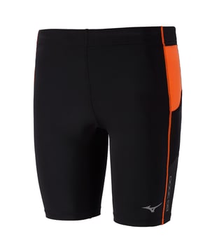 Mizuno Stretch Waist Negro/Naranja Logo Gráfico Hombre Mallas Medias J2GB601394