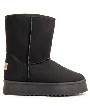 Damen Plateau-Stiefeletten. Bequeme Passform. Hergestellt aus veganen Materialien. Hergestellt von anderen Marken für unsere Marke. Ungefähre Maße: 3 cm Plateau, 20 cm hoher Schaft und 14 cm breiter Schaft.