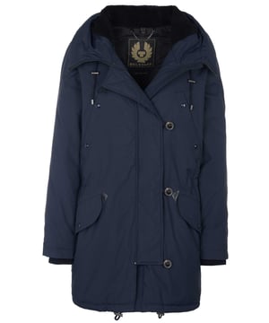 100% poliamida; abrigo Belstaff; Modelo: 286129; Mano de obra de alta calidad; capucha; Dos bolsillos delanteros, dos bolsillos en el pecho; Cierre: cremallera, botones; Detalles del logotipo de Belstaff