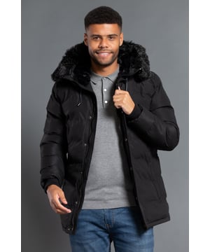 This longline hooded padded jacket from Nines by Kensington Eastside will ensure you are kept warm on colder days. Features faux fur hood with toggles and inside fur lining, zip and popper fastening, two large zip fastening pockets with divider, and ribbed elasticated cuffs for extra comfort.