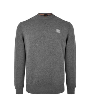 Mens BOSS Kanovaro Crewneck Sweater in light grey.A super-soft sweater by BOSS Menswear. Knitted in cotton blended with cashmere for a luxurious feel  featuring a logo patch at the left chest.- Ribbed crew neck.- Ribbed cuffs and hem.- Tonal logo patch.- Regular fit.- 95% Cotton  5% Cashmere.  Machine washable.- Ref: 50471343051