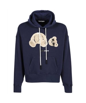 Palm Angels Kill The Bear Spray Paint Navy Blue Hoodie. Palm Angels Tatty Kill The Bear Spray Paint Navy Blue Hoodie. Textured Bear, Palm Angels Gothic Print Sprayed Over. Kangaroo Pocket, Hood With Drawstring. 100% Cotton, Made In Italy. PMBB058S21FLE0104660