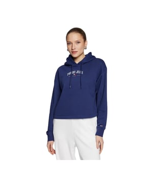 Sweatshirt Tommy Jeans Essential Logo Relaxed Fit Femme Blau Baumwolle. Authentisches Kleidungsstück der Marke Tommy Jeans - Streetwear/Sportswear Design von Tommy Jeans - Tommy Jeans für Frauen, Fashion, perfekt für den Alltag - Sweatshirt in Blau lässt sich bestens mit dem Rest Ihrer Garderobe kombinieren - bequeme Baumwollqualität - klassisch - Essential Logo Relaxed Fit -