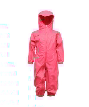 Baby/kids rain suit. Waterproof. Breathable. Windproof. Taped seams. Integral hood. Reflective trim to front and back. Part-elasticated waist. Elasticated cuffs and hem. Lightweight. Fabric: 100% Polyester. Regatta Little Adventurers sizing (height approx): 6-12 Months (74-80cm), 12-18 Months (80-86cm), 18-24 Months (86-92cm), 24-36 Months (92-98cm), 36-48 Months (98-104cm), 48-60 Months (104-110cm), 60-72 Months (110-116cm).