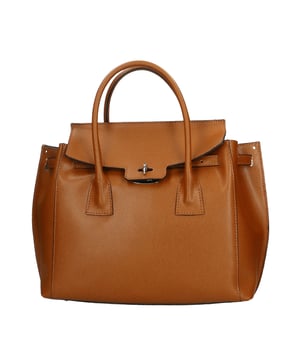Bolso de mano de mujer en piel con cierre basculante con giratorio. Equipado con bandolera extraíble. Producto artesanal italiano. Hecho en Italia.