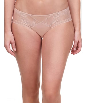 Passionata Maddie Shorty Brief. With transparent striped tulle, opaque knit and floral lace. Product is recommended to be washed on a gentle wash cycle.