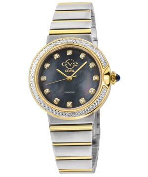 Reloj GV2 12240B Sorrento para mujeres con diamantes suizos
Reloj de mujer GV2 con diamantes suizos de la colección Sorrento
Caja redonda de acero inoxidable 316L de 33 mm. Bisel de corte de diamante IPYG
Esfera en nácar negro, 12 diamantes
Corona dorada de empuje/tirón
Pulsera de acero inoxidable en dos tonos SS/IP amarillo oro con hebilla de despliegue
Cristal de zafiro antirreflectante
5 ATM (50 metros, 165 pies)
Movimiento de cuarzo suizo Ronda 763