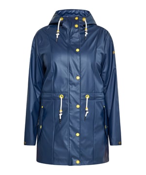 Entdecken Sie den ultimativen glatten Regenmantel für Ihre Outdoor-Abenteuer. Diese stilvolle Parka-Jacke hat eine entspannte Passform, eine Kapuze mit Kordelzug und einen Frontreißverschluss zum Schutz. Mit einem Druckknopfverschluss, Pattentaschen und einem Kordelzug in der Taille ist es funktional und dennoch schick. Jacke mit hohem Kragen für zusätzlichen Schutz. Aus wasserdichtem Material mit verschweißten Nähten gefertigt, ist es wasserdicht bis 3000 mm. Dieser Artikel ist Teil der Plus Size Collection.  Curvy Regenmantel