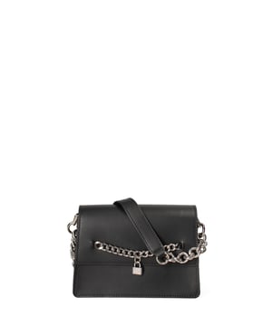 Bolso bandolera para mujer. El cierre es con botón magnético. Los bolsillos internos son uno con cremallera. Los bolsillos externos son uno abierto en la parte trasera. La bandolera es ajustable y extraíble en piel. El mango es de cadena. Hay dos compartimentos internos. El material exterior es piel auténtica arrugada. Internamente está forrado en tejido 70% algodón - 30% poliéster. Medidas: 22x16x10,5 cm. Hecho en Italia