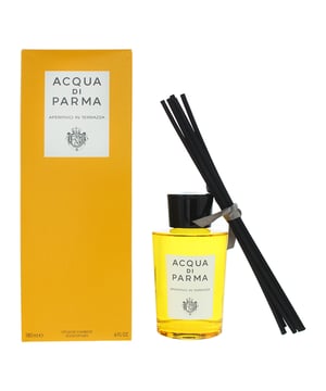 Acqua Di Parma Apertivio In Terrazza Diffuser is is a luxurious home fragrance item that brings a touch of elegance and sophistication to your living space. Inspired by the vibrant and joyful atmosphere of a terrace during an aperitif, this diffuser captures the essence of a relaxed and convivial gathering. This diffuser presents a delightful combination of fresh and aromatic notes, evoking the ambiance of a sunny terrace. It opens with invigorating citrus accords, including zesty lemon and juicy bergamot, creating an uplifting and refreshing aura in the room. As time passes, the fragrance develops a heart of green and herbaceous elements, such as aromatic basil and mint leaves. These botanical notes infuse the air with a lively and natural essence, reminiscent of a lush garden setting.The base notes of warm and woody nuances, including rich cedarwood and earthy vetiver, provide a subtle and comforting foundation to the scent. These elements add depth and sophistication, creating a well-rounded fragrance experience.  The scent gradually fills the room, creating an inviting atmosphere that sets the stage for relaxation and enjoyment.