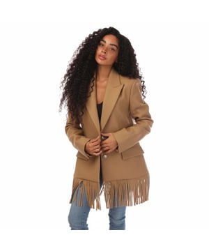 Womens Boss Jelosa Blazer Jacket in beige.- Peak lapel.- Vented sleeves.- Two-button closure.- Fringe hem.- Lining: 54% Viscose  43% Nylon  3% Elastane.- Shell: 72% Wool  25% Nylon  3% Cashmere.- Ref: 50488791260