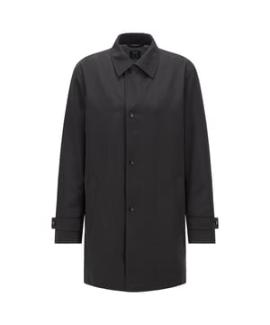 modern overcoat crafted from shape memory quality-snap front closure with additional zipper-adjustable sleeve tabs