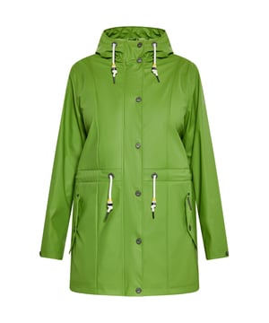 Ontdek de ultieme soepele regenjas voor je outdooravonturen. Dit stijlvolle parka-jack heeft een relaxte pasvorm, een capuchon met trekkoord en een ritssluiting aan de voorkant voor bescherming. Met een drukknoopsluiting, klepzakken en een trekkoord in de taille is hij functioneel en toch chic. Jas met hoge kraag voor extra bescherming. Gemaakt van waterdicht materiaal met gelaste naden, waterdicht tot 3000 mm. Dit artikel maakt deel uit van de Plus Size Collectie.  Ronde regenjas