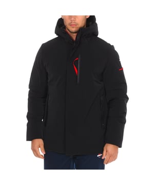Waterproof jacket Vuarnet.
 High collar with hood.
 Two-way zipper and button closure.
 One button pocket on the sleeve.
 One zipper pocket on the upper front side.
 Two zippered hand pockets
 One internal zipper pocket.
 Brand logo on one sleeve.
 Composition: 100% Sorona
 Care:
Wash at maximum temperature 30º.
 Do not iron.
 Do not use dryer.
 Do not use bleach.
 Do not dry clean.