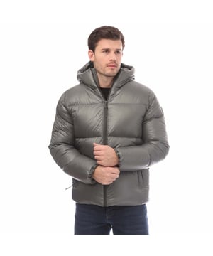 Mens Belstaff Down Filled Ripstop Resolve Jacket in grey.- Hood and hem drawcord.- Zip fastening hip pockets.- Water resistant centre front zip.- Silicone phoenix badge on left sleeve.- Packable functionality.- Water repellent.- 100% RDS certified down and feather (IDFL CERT TE-00103785) with PFAS free water-repellent finish.- High-shine  100% recycled nylon in a micro ripstop construction.- High performance  lofty  ultralight and highly insulating down jacket style.- 100% Polyamide.- Ref: 105161GMETL